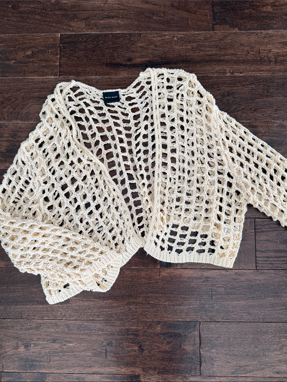 Open-Knit Cropped Cardigan Sweater in Cream by MINKPINK